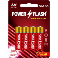 Батарейка лужна Power Flash Ultra AA (LR6), 1.5 В, 4 шт