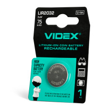 Акумулятор Li-ion Videx LIR2032, 75 мА·год, 3.7 В, 1 шт
