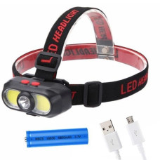 Ліхтар налобний KX-302 LED+2COB 18650, Type-C