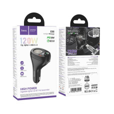 FM-модулятор HOCO E88, 120W, 35W (USB), 2xType-C+1xUSB, гніздо прикурювача, BT 5.4, Чорний