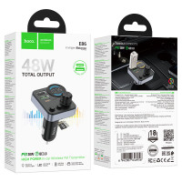 FM-модулятор HOCO E86, 48W, PD30W+QC3.0, 1xType-C+2xUSB, BT 5.4, Чорний