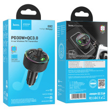 FM модулятор Hoco E82 BT5.3 2USB / Type-C / PD / QC / 30W / 3A, Black