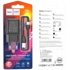 СЗУ HOCO C96A (1USB/2.1A) + USB - Lightning (27pc) (чорний)