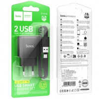 МЗП HOCO C141A, 12W, 2.4A, 2xUSB, Чорний