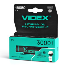 Акумулятор Li-ion Videx 18650, 3000 мА·год, 3.7 В, захист PCB