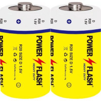 Батарейка цинково-углеродистая Power Flash D (R20), 1.5 В, 2 шт
