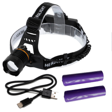 Ліхтар налобний PLD-8059 P50+UV 2x18650, Micro-USB, Zoom
