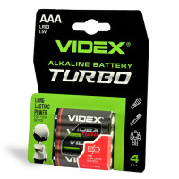 Батарейка щелочная Videx Turbo AAA (LR03), 1.5 В, 4 шт