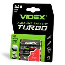 Батарейка лужна Videx Turbo AAA (LR03), 1.5 В, 4 шт