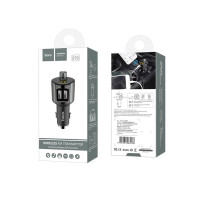 FM-модулятор HOCO E19 Smart, 2.4A, 2xUSB, BT, Сірий