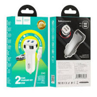АЗП HOCO Z40 (2USB/2.4A) + USB - Lightning (12pc) (білий)