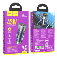 АЗП HOCO NZ8, 43W, 3A, PD+QC3.0, Type-C+USB, Коричневий
