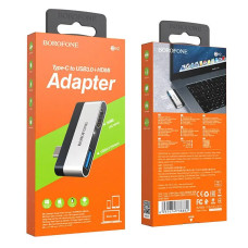 Перехідник OTG Borofone DH2 Type-C to HDMI+USB3,0 (чорно-сталевий)
