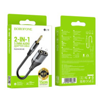 Перехідник AUDIO Borofone BL19 2in1 Jack 3.5 - Jack 3.5 + Jack 3.5 plug (0,15м) (чорний)