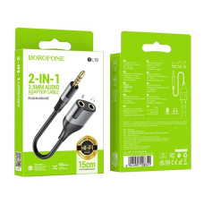 Перехідник AUDIO Borofone BL19 2in1 Jack 3.5 - Jack 3.5 + Jack 3.5 plug (0,15м) (чорний)