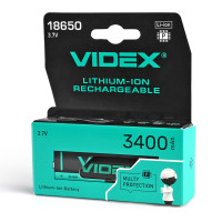 Акумулятор Li-ion Videx 18650, 3400 мА·год, 3.7 В, захист PCB