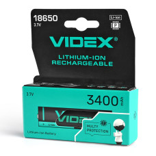 Акумулятор Li-ion Videx 18650, 3400 мА·год, 3.7 В, захист PCB