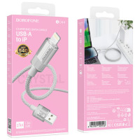 USB Кабель Borofone BU44 USB - Lightning (3A/1.2м) (сірий)