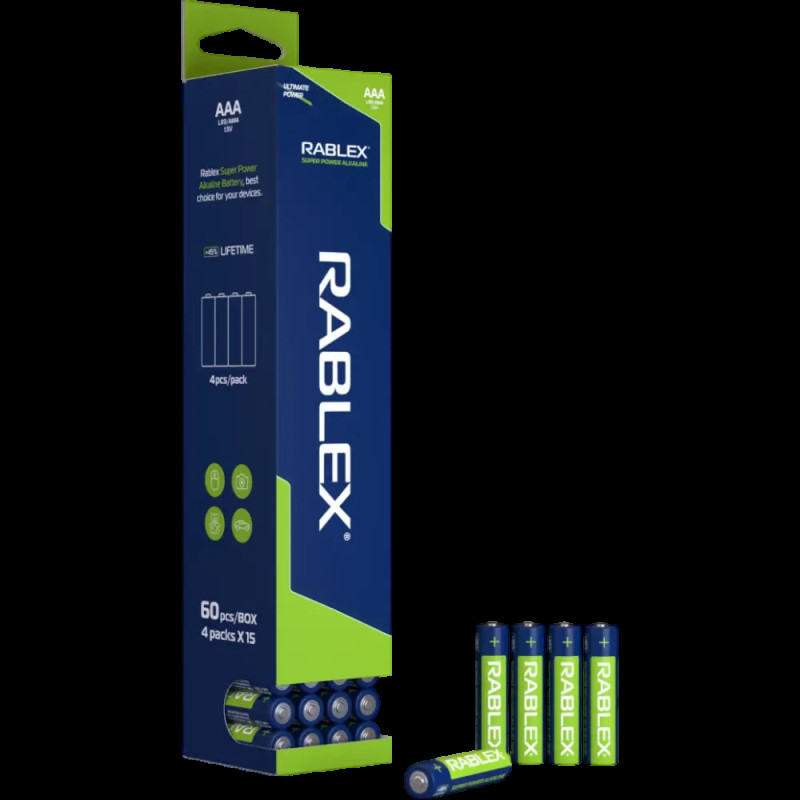 Батарейка лужна Rablex AAA (LR03), 1.5 В, 60 шт