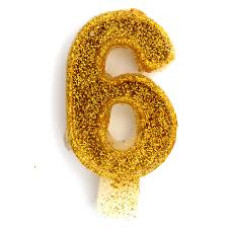 Свічка в торт цифра "6", золота