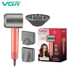 Фен професійний VGR V-440, 1400W, BLDC 110000rpm, Ionic, 3 магнітні насадки, Pink