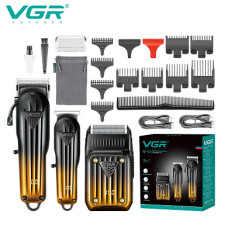 Комплект для стрижки VGR V-644, 3 в 1: машинка для стрижки, електробритва-шейвер, тример