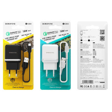 Мережевий зарядний пристрій Borofone BA36A, QC3.0, з кабелем MicroUSB, Чорний