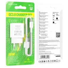 Мережевий зарядний пристрій Borofone BA72A, QC3.0, з кабелем MicroUSB, Білий