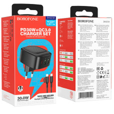 Мережевий зарядний пристрій Borofone BAS23A, PD30W, з кабелем Lightning, Чорний