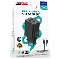 Мережевий зарядний пристрій Borofone BAS85A, PD30W, Чорний