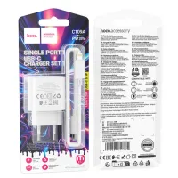 Сетевое зарядное устройство Hoco C109A, PD20W, с кабелем Lightning, Белый