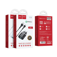 Сетевое зарядное устройство Hoco C12 Smart, 2.4A, с кабелем MicroUSB, Черный