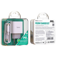Мережевий зарядний пристрій Hoco C76A Plus, PD20W, з кабелем Lightning, Білий