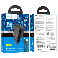 Мережевий зарядний пристрій Hoco CS21A, QC3.0, з кабелем MicroUSB, Чорний