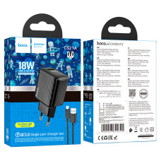 Мережевий зарядний пристрій Hoco CS21A, QC3.0, з кабелем MicroUSB, Чорний
